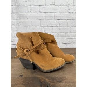 Sole Society Maren Women Tan Suede Ankle Boots Side Tie Block Heel Size 11B